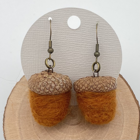 Acorn Earring-Needle-felted Wool, Lightweight