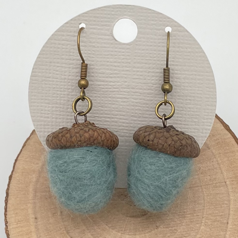 Acorn Earring-Needle-felted Wool, Lightweight
