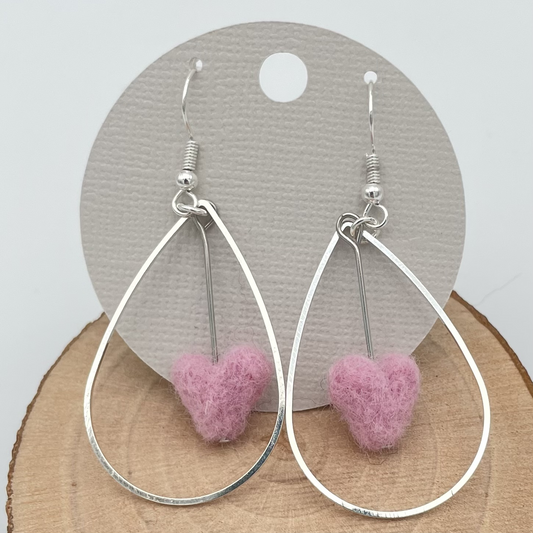 Heart Drop Earrings Needle-felted wool Lightweight