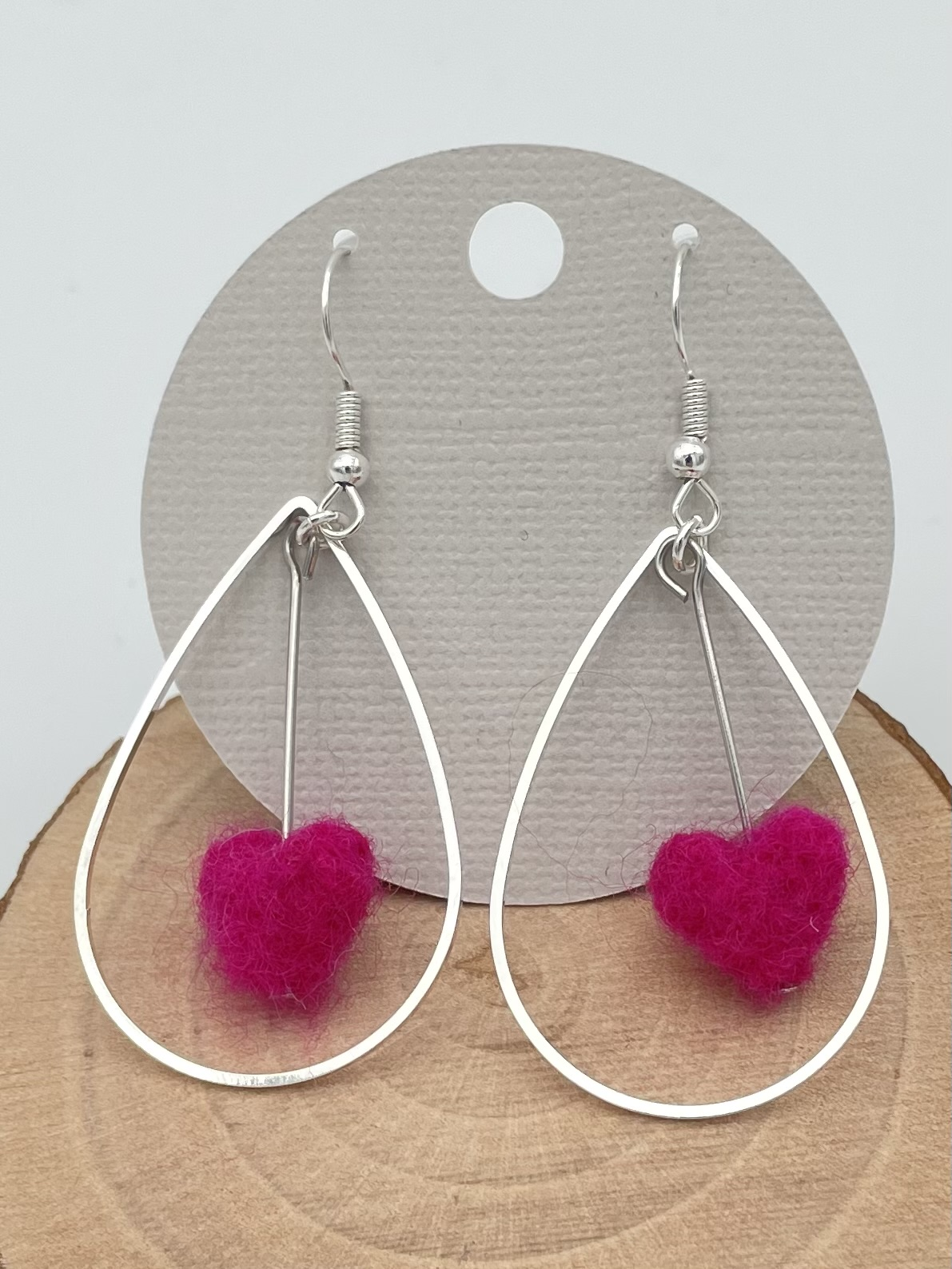 Heart Drop Earrings Needle-felted wool Lightweight