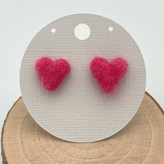 Heart Stud Earrings Needle-felted Wool, Lightweight