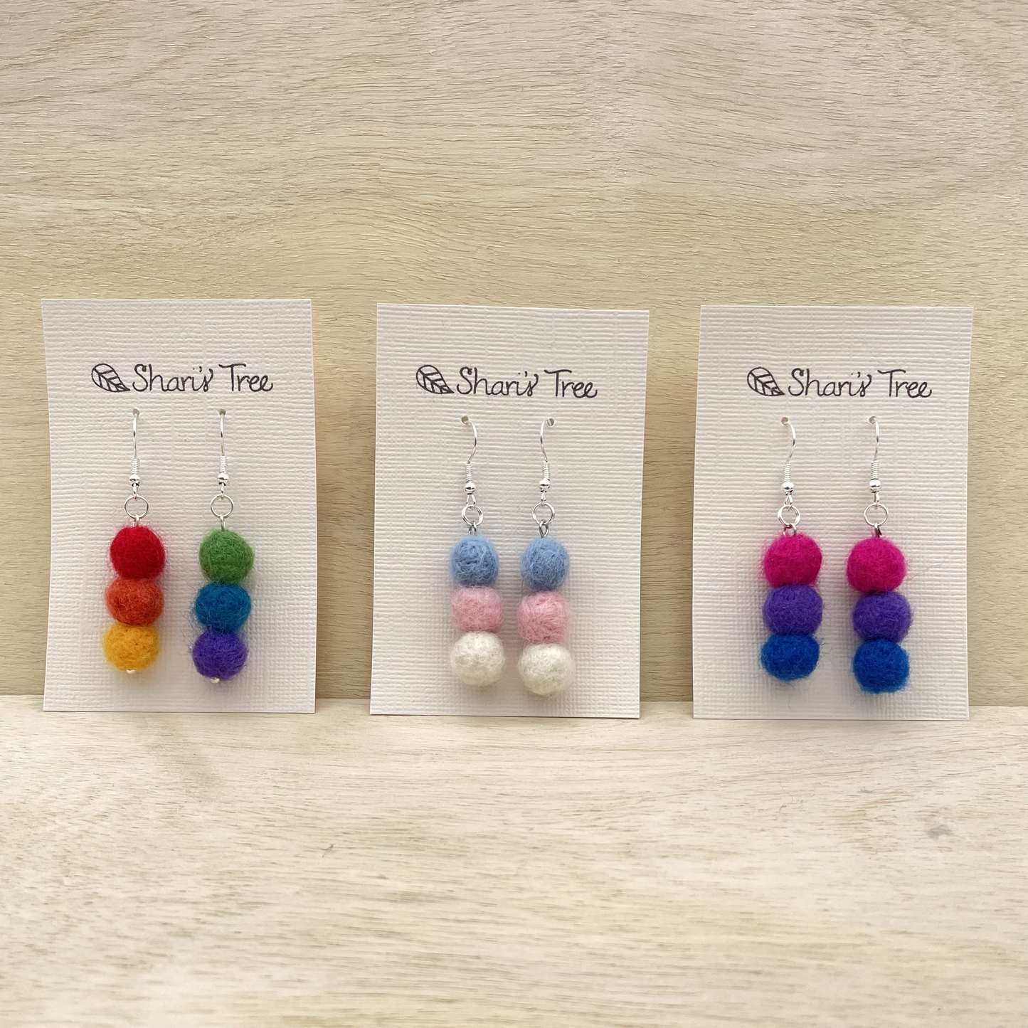 Bi Flag Colored Earrings, Needle-felted Wool, Lightweight