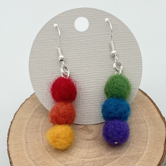 Pride Earrings, Needle-felted Wool, Lightweight