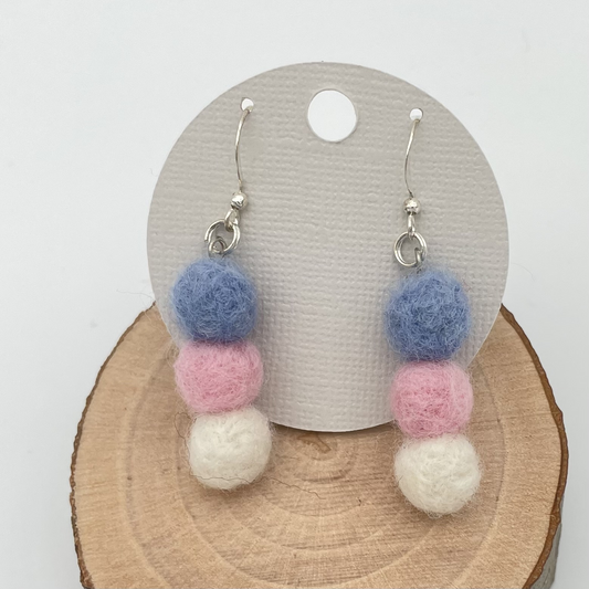 Trans Color Earrings, Needle-felted Wool, Lightweight