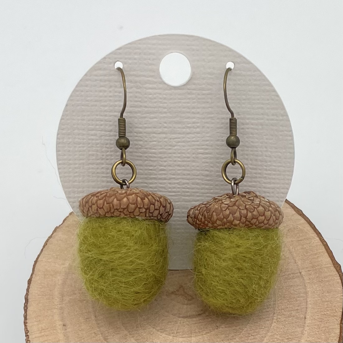 Acorn Earring-Needle-felted Wool, Lightweight