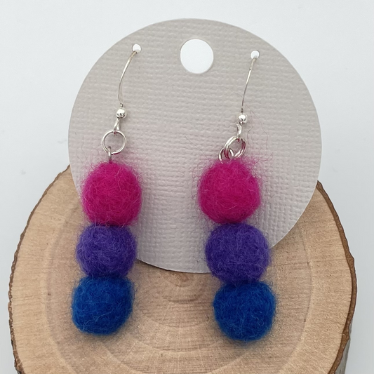 Bi Flag Colored Earrings, Needle-felted Wool, Lightweight